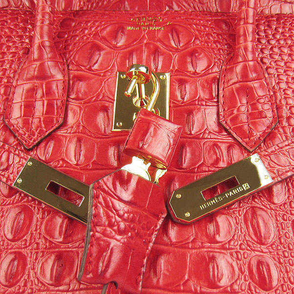 High Quality Fake Hermes Birkin 35CM Crocodile Head Veins Leather Bag Red 6089
